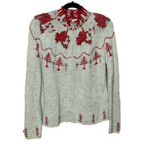 Vintage Villager Women's Gray Zip Up Knit Cardigan Sweater Holiday XL Petite L